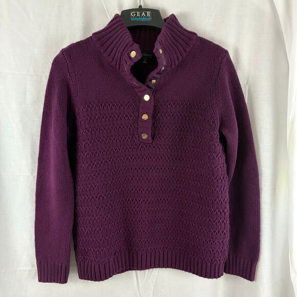 Talbots Purple Pullover 1/2 Snap Sweater Gold Tone Snaps Medium - Picture 1 of 6